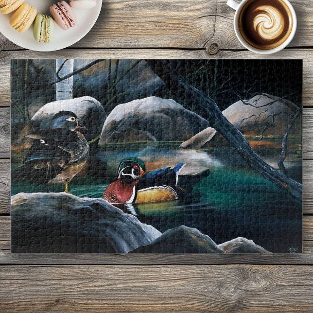 Wood Ducks Pair Pond Nature Wildlife Colourful Jigsaw Puzzle (Creator Uploaded)