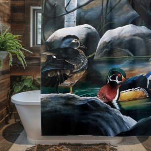 Wood Ducks Pair Pond Nature Wildlife Colourful Shower Curtain