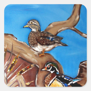 WOOD DUCKS SQUARE STICKER