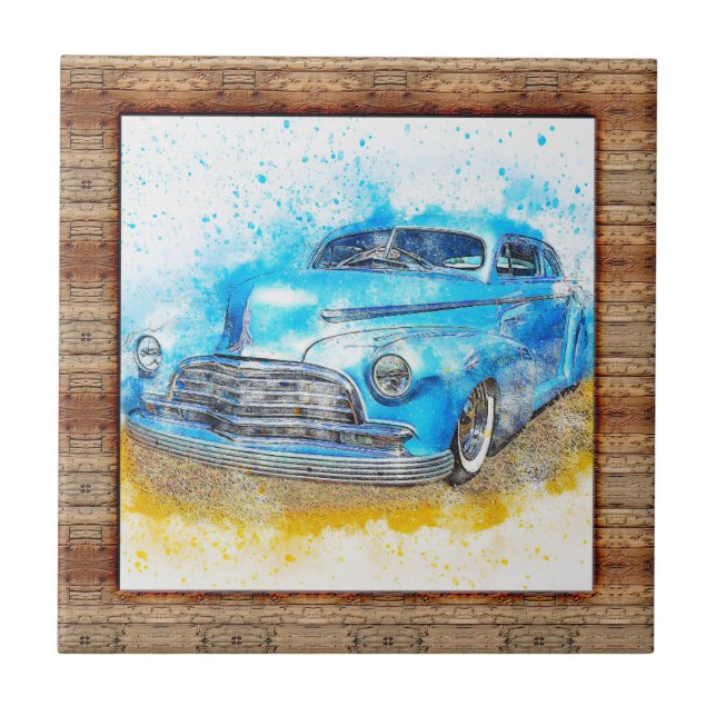 Wood Effect Framed Abstract Art Car Tile (Front)