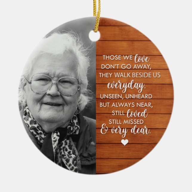 Wood Effect Personalised Photo Memorial  Ceramic Tree Decoration (Front)