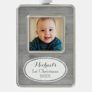 Wood Effect Rustic Baby's First Christmas Ornament