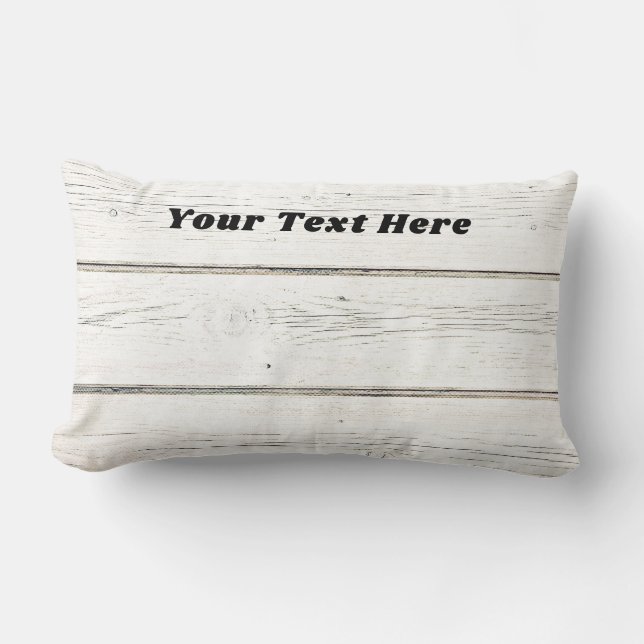 Wood Effect White Rustic Country Chic Personalised Lumbar Cushion (Front)