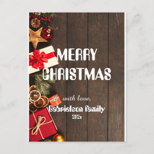 wood elegant family christmast customise holiday postcard