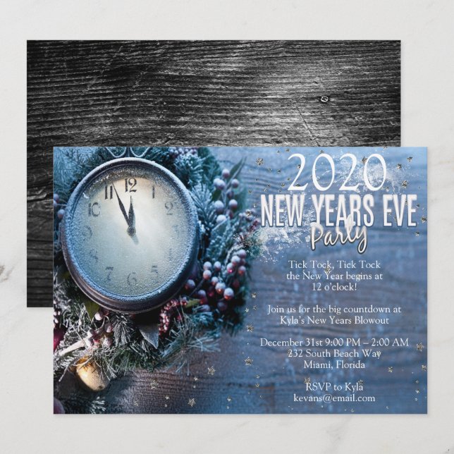 Wood Elegant New Years Eve Party Invitation (Front/Back)