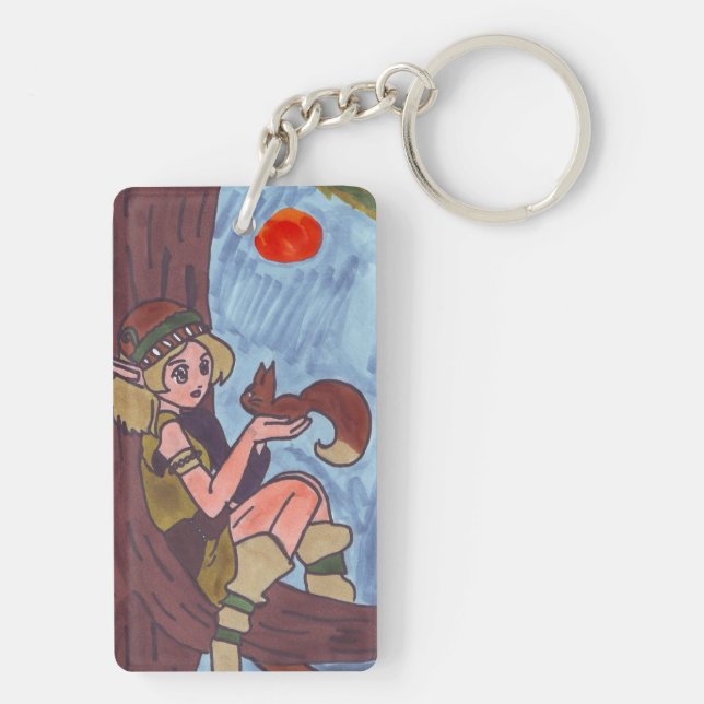 Wood Elf With Squirrel Key Ring (Back)