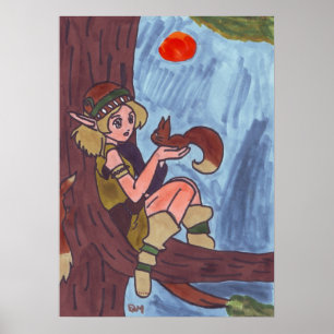 Wood Elf With Squirrel Poster