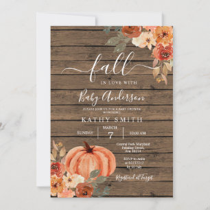 Wood Fall In Love Boho Floral Pumpkin Baby Shower Invitation