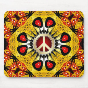 Wood Feather Geometric Art Peace Sign Mousepad