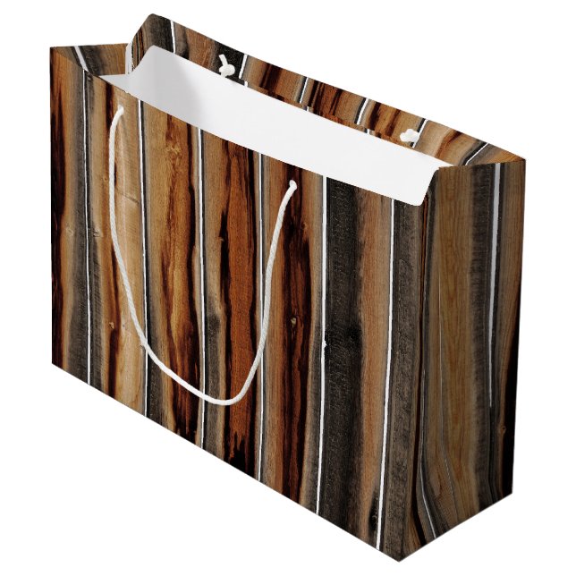 Wood Fence Texture Cool Unique Large Gift Bag (Front Angled)