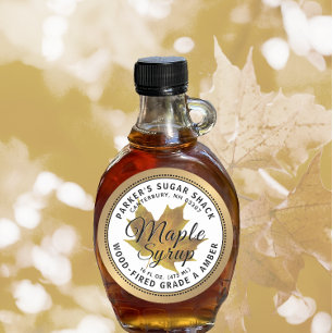 Wood-fired Gold Maple Syrup Label Yellow Leaf