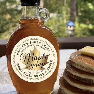 Wood-fired Maple Syrup Label with Gold Maple Leaf