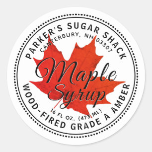 Wood-fired Maple Syrup Label with Red Maple Leaf