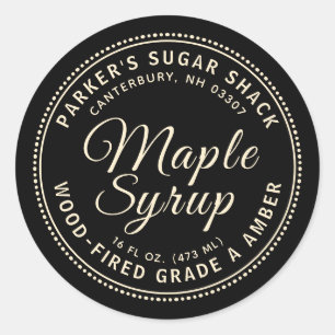 Wood-fired Maple Syrup on Black Editable Label