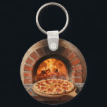Wood-Fired Pepperoni Pizza Rustic Italian  Key Ring<br><div class="desc">The irresistible aroma of a perfectly blistered wood-fired pizza straight from a traditional brick oven. This warm, painterly scene captures a golden, bubbly pepperoni pizza fresh from the flames, surrounded by glowing embers and rustic terracotta. Mouthwatering, cozy, and full of authentic Italian soul a true love letter to pizza passion....</div>