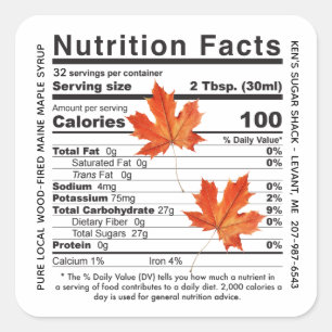 Wood Fired State Name Maple Syrup Nutrition Facts Square Sticker