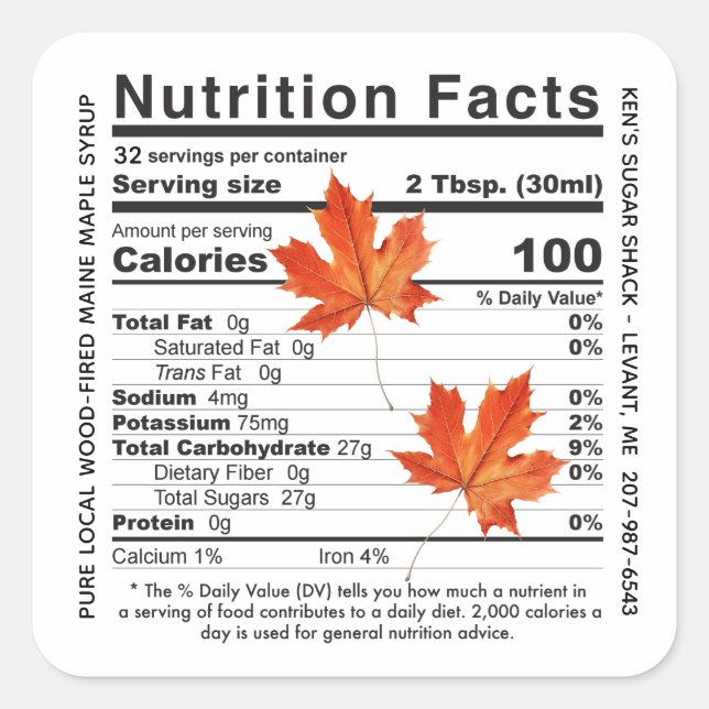 Wood Fired State Name Maple Syrup Nutrition Facts  Square Sticker (Front)