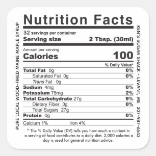 Wood Fired State Name Maple Syrup Nutrition Facts Square Sticker