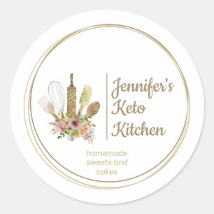 Wood Floral Bakery Keto Classic Round Sticker