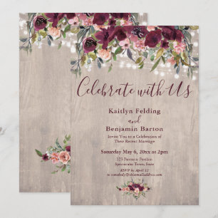 Wood Floral Lights Celebrate with Us Reception Invitation
