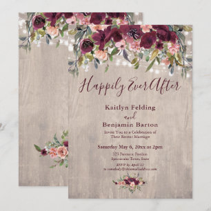Wood Floral Lights Happily Ever After Reception Invitation