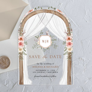 Wood Floral Monogram Canopy Wedding Save the Date Acrylic Invitations