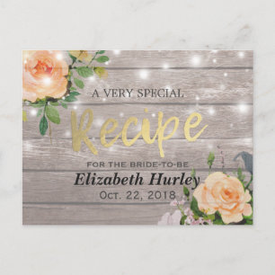 Wood Floral String Lights Bridal Shower Recipe Invitation Postcard