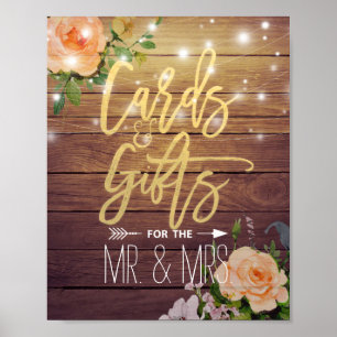 Wood Floral String Lights Cards Gifts Wedding Sign