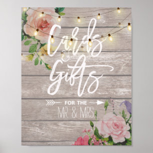 Wood Floral String Lights Cards Gifts Wedding Sign