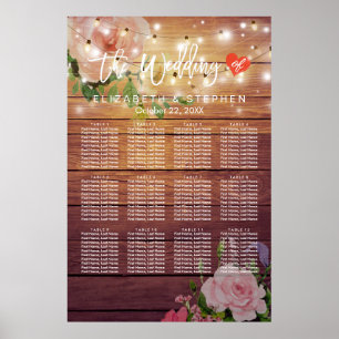 Wood Floral String Lights Wedding Seating Chart