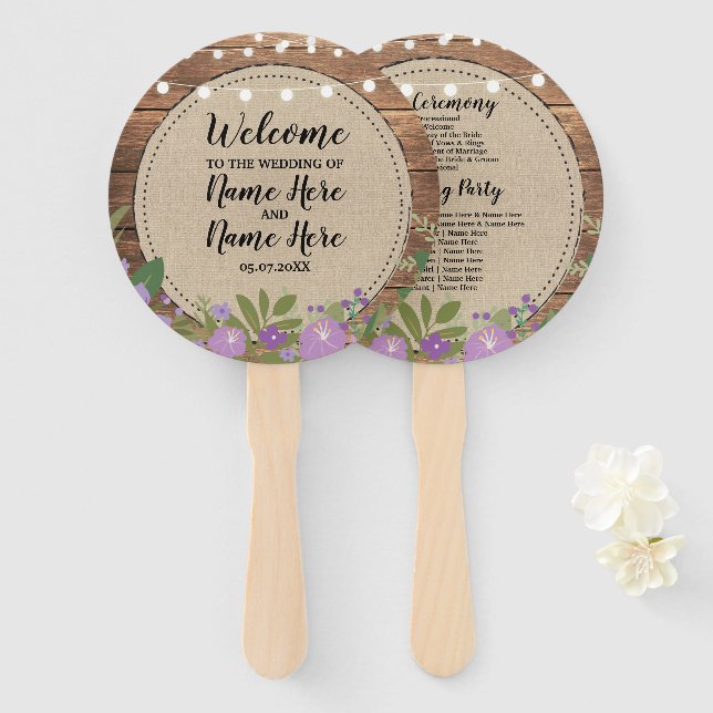 Wood Floral Wedding Programme Flowers Hand Fan (Front and Back)