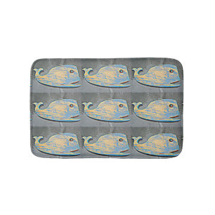 wood folk art  blue whales bath mat