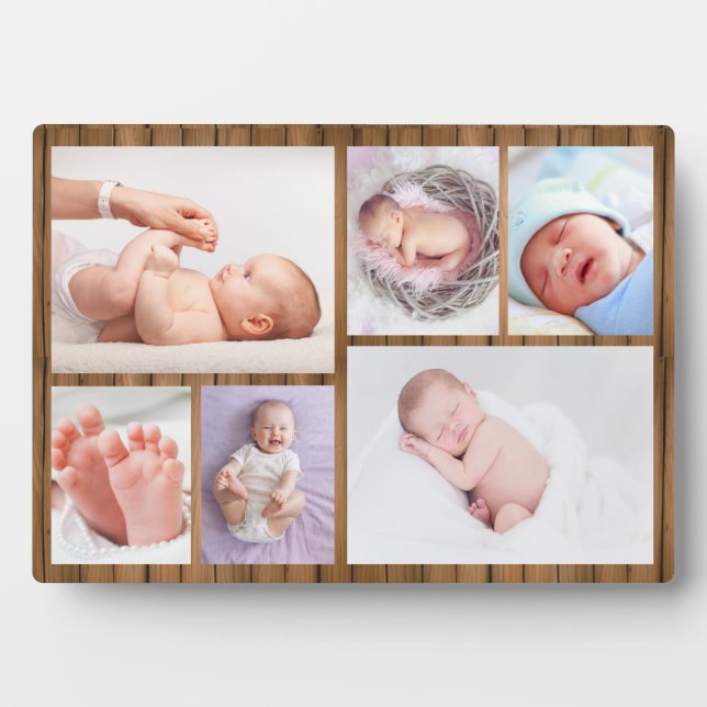 Wood Frame 6 Photo Collage Grid Newborn Baby  (Front)