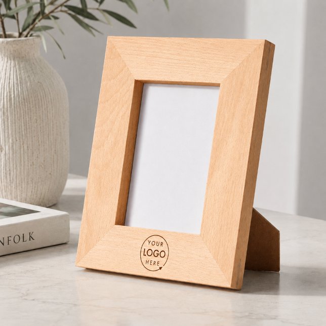 Wood Frame | Logo Engraved 4x6 Photo Display (Custom logo engraved wood frame for reception desks, client gifts, and branded displays)