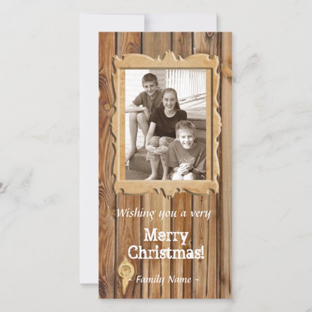 Wood Frame Photo Christmas Card (Front)
