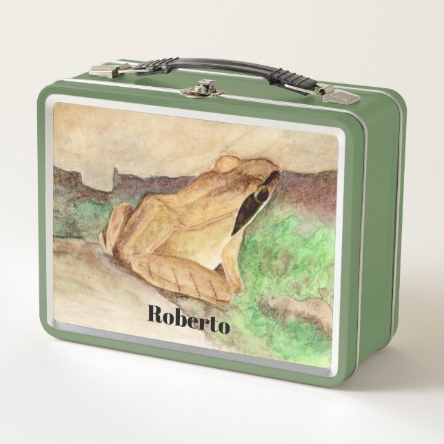 Wood Frog Watercolor Metal Lunch Box (Front)