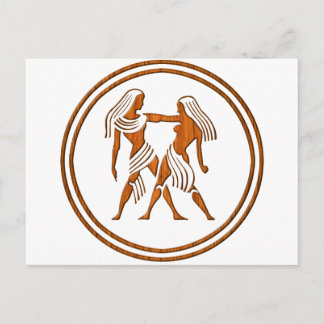 Wood Gemini Zodiac Twins Astrology Sign Postcard