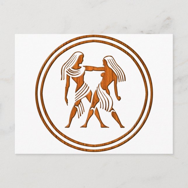 Wood Gemini Zodiac Twins Astrology Sign Postcard (Front)