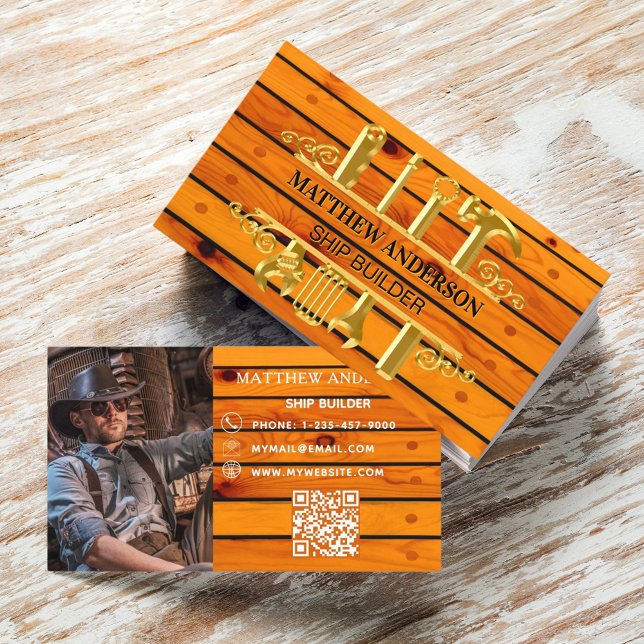 Wood gold tools ship builder photo QR code Business Card (Creator Uploaded)