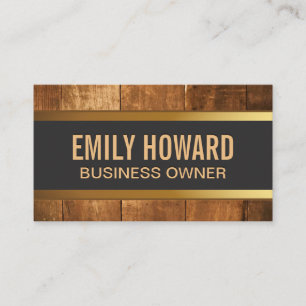 Wood   Gold Trim Banner Business Card