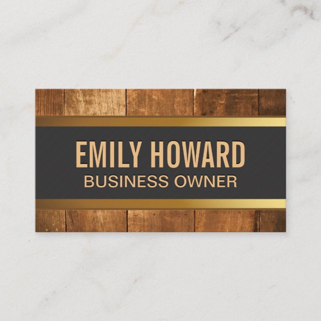 Wood | Gold Trim Banner Business Card (Front)