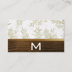 Wood Gold Trim Juniper Leaf Pattern Business Card