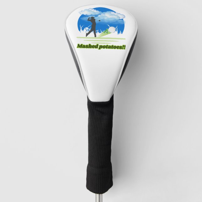 Wood golf club holder with Mashed Potatoes on it Head Cover (Front)