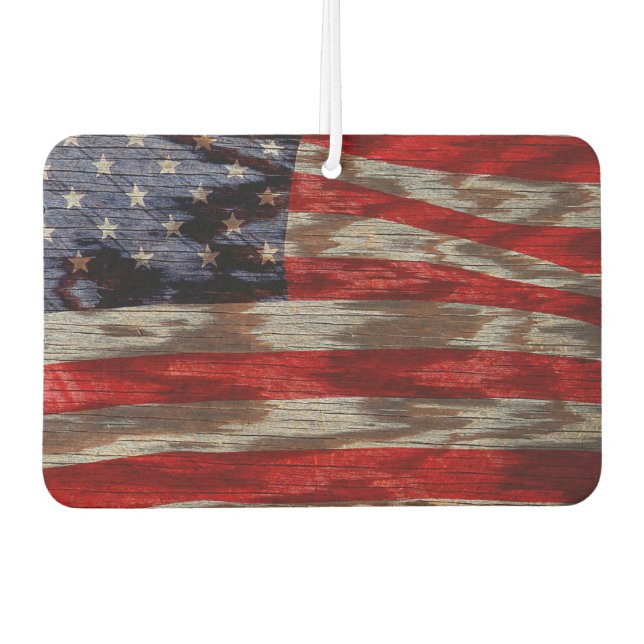 Wood grain American flag Car Air Freshener (Front)
