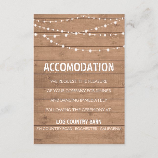 Wood grain and string lights suite wedding insert (Front)