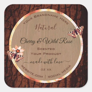 Wood Grain and Tree Bark Product Labels Butterfies