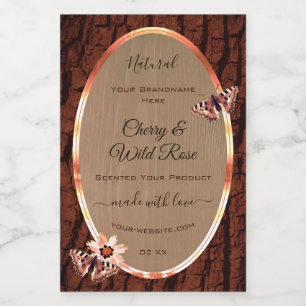 Wood Grain and Tree Bark Product Labels Butterfies