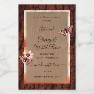 Wood Grain and Tree Bark Product Labels Butterfies