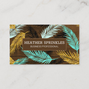 Wood Grain Border   Palm Leaves   Natural Business Card