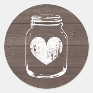 Wood grain country chic mason jar wedding stickers